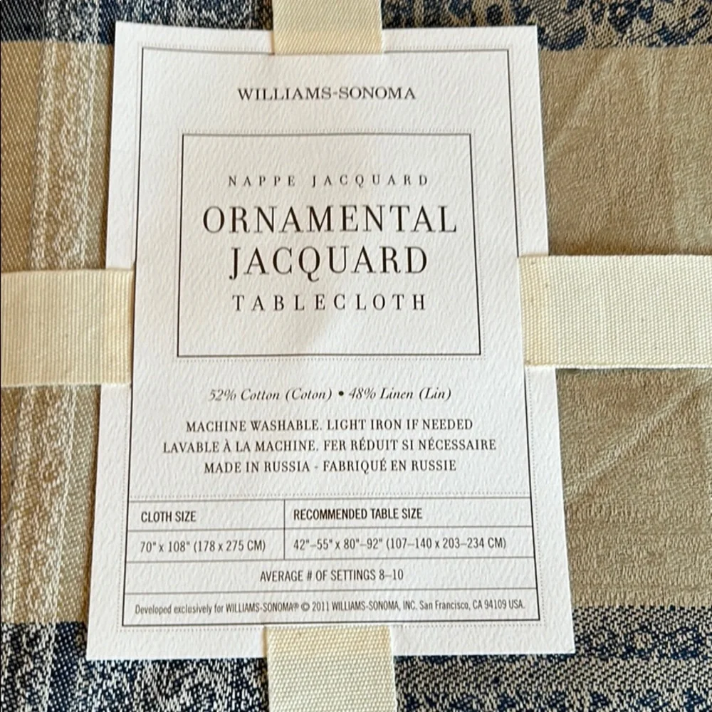 Williams Sonoma Tablecloth 70” x 108”
